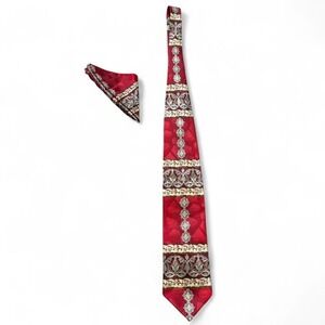 Vintage 90s Fratello Red & Gold Baroque Tie/Pocket Square Set